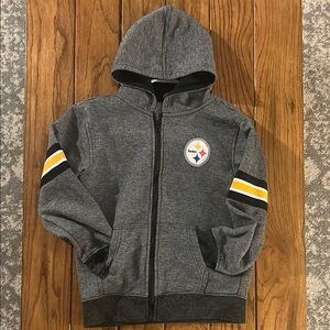 Gray Sweatshirt with Hood and Yellow Stripes